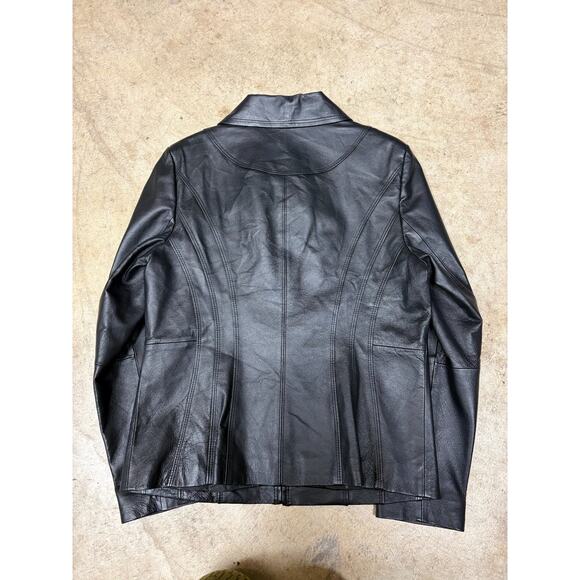 East 5th Ave Black Leather Jacket Blazer Women's Medium - Picture 3 of 12